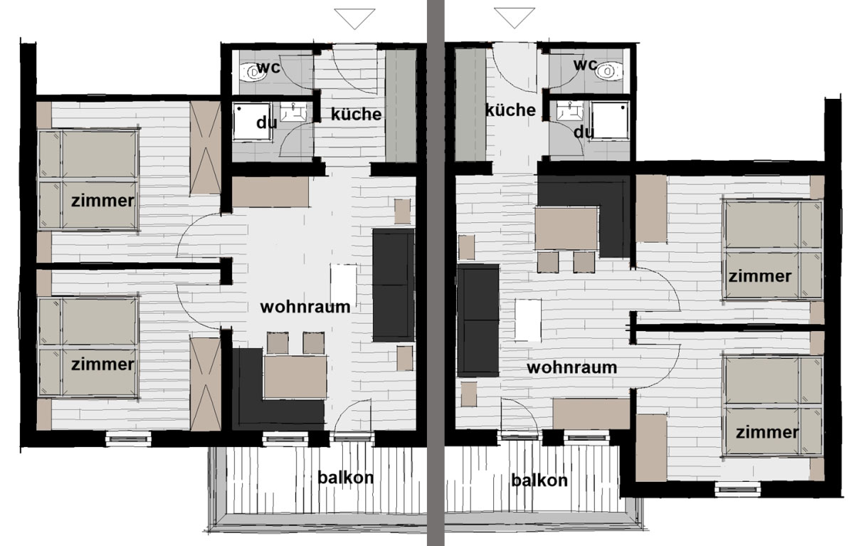 plan 3 zimmer ferienwohnungen fiss für 4 Personen im Haus Gerda